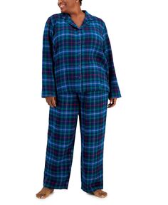 Пижамный комплект больших размеров из хлопка с надрезом в клетку Family Pajamas