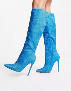 Сапоги Asos Design Carly High-heeled Pull On Knee, голубой