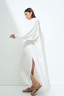 Объемное атласное платье H&amp;M, белый H&M