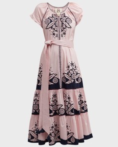 Ярусное платье миди с цветочной вышивкой и поясом Willa Figue