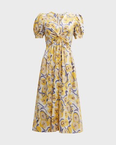 Платье миди с пышными рукавами и цветочным принтом Heather Diane von Furstenberg
