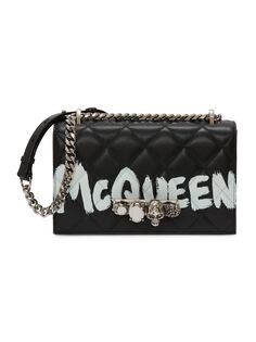 Сумка из стеганой кожи, украшенная драгоценностями Alexander McQueen, черный