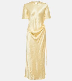 Атласное платье миди с запахом ACNE STUDIOS, желтый