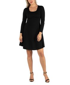 Женское простое расклешенное платье длиной до колена с длинными рукавами 24seven Comfort Apparel, черный