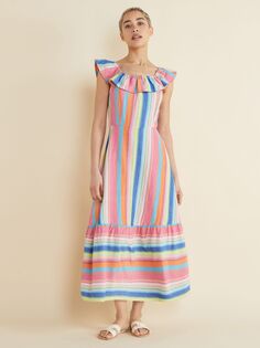 Платье миди в полоску и оборку Albaray, Многоцветный