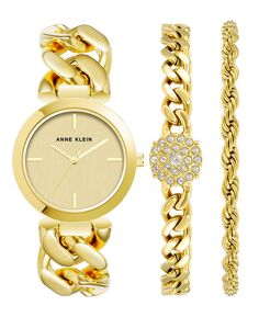 Женские кварцевые часы из золотистого сплава с тремя стрелками, комплект 34 мм, 3 предмета Anne Klein, золотой