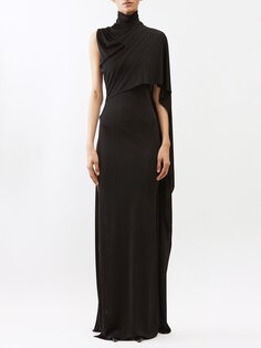 Асимметричное платье из джерси с драпировкой Saint Laurent, черный
