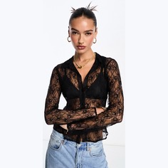 Блузка Asos Design Fitted Lace, черный