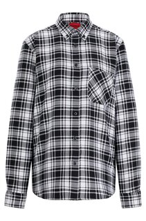Рубашка Boss Relaxed-fit In Checked Cotton Flannel, белый