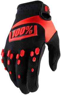 100% Airmatic Hexa Молодежные мотокросс перчатки, черный/красный