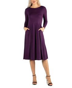 Женское платье миди с пышной юбкой и пышной юбкой 24seven Comfort Apparel, фиолетовый