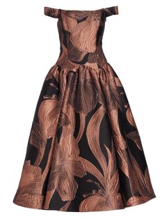 Жаккардовое платье с открытыми плечами и цветочным принтом Iris Amsale
