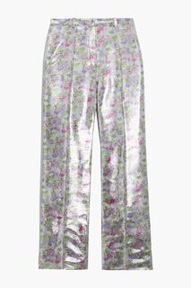 Прямые брюки из ламе с цветочным принтом PACO RABANNE, серебряный