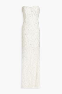 Платье из тюля без бретелек с металлизированной отделкой AIDAN MATTOX, слоновая кость