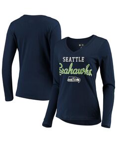 Женская темно-синяя футболка с v-образным вырезом и длинными рукавами Seattle Seahawks Post Season G-III 4Her by Carl Banks, темно-синий