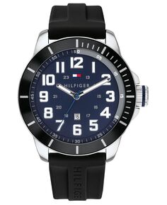 Мужские часы с черным силиконовым ремешком, 44 мм Tommy Hilfiger