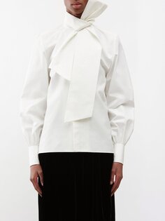 Твиловая рубашка с воротником лавальер Saint Laurent, белый