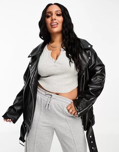 Куртка Asos Design Curve Longline Oversized Faux Leather Biker, черный