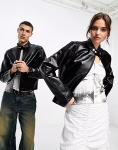 Куртка Collusion Motocross Style Faux Leather Biker Unisex, черный