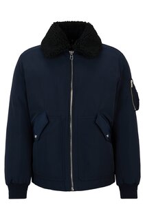 Куртка Boss Water-repellent With Faux-fur Collar, темно-синий
