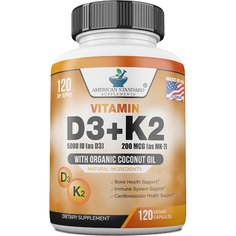 Витамин D3(5000 МЕ) + K2 (MK-7) American Standard, 120 растительных капсул