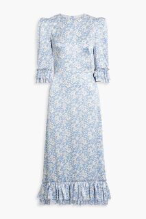 Платье миди из шелкового атласа Falconetti с оборками и цветочным принтом THE VAMPIRE&apos;S WIFE, синий