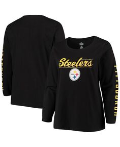 Женская черная футболка с длинным рукавом и логотипом команды Pittsburgh Steelers размера плюс Majestic, черный