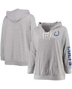Женский серый пуловер с капюшоном на шнуровке больших размеров Indianapolis Colts Fanatics