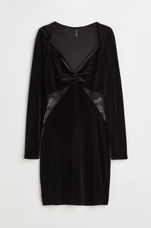 Велюровое облегающее платье с кружевом H&amp;M H&M