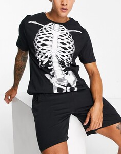Пижама Brave Soul Halloween Skeleton Short, черный/белый