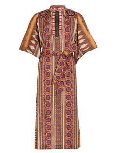 Платье миди с пышными рукавами Dani Ikat Figue, коричневый