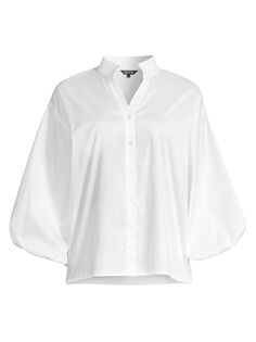 Блуза из хлопкового поплина с рукавами-бишоп и пуговицами спереди Misook, белый