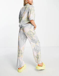 Разноцветный пижамный комплект из рубашки и брюк в стиле пэчворк Topshop