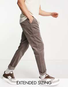 Светло-серые узкие вельветовые брюки с карманами-карго ASOS DESIGN