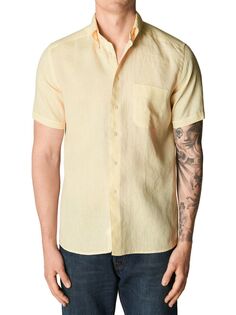 Приталенная льняная рубашка с коротким рукавом Eton, желтый