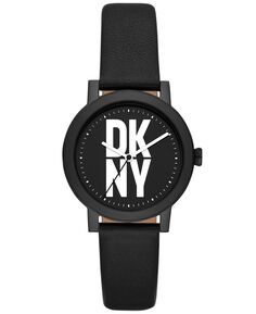 Женские часы Soho D с тремя стрелками, черный кожаный ремешок, 34 мм DKNY, черный