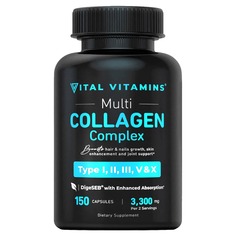 Коллаген Vital Vitamins Multi Complex Type I, II, III, V &amp; X, 150 капсул