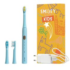 Smiley Light Kids набор: голубая звуковая зубная щетка для детей + дополнительные насадки, 2 шт.