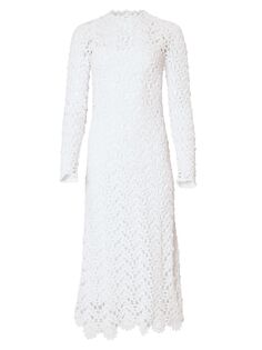 Вязаное крючком платье-миди с длинными рукавами Carolina Herrera, белый