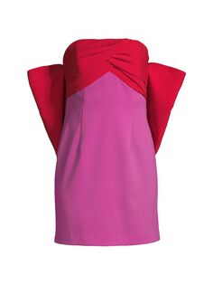 Двухцветное мини-платье с бантом и драпировкой Toccin, красный