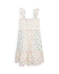 Девочки Контрастных цветов Цветочный принт Присборенное хлопковое платье - Маленькие девочки Ralph Lauren