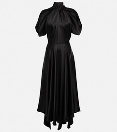 Атласное платье миди с драпировкой STELLA MCCARTNEY, черный