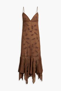 Платье миди из блестящего флокированного жоржета ANNA SUI, коричневый