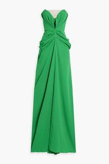Платье из драпированного твила без бретелек с тюлевой отделкой Rhea Costa, зеленый