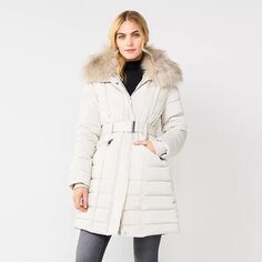 Пальто с воротником Nine West Faux-Fur Collar, белый