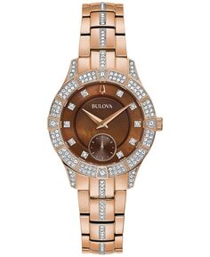 Женские часы с браслетом из нержавеющей стали с кристаллами розового золота и кристаллами розового золота, 31 мм Bulova, золотой