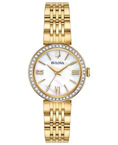 Женские золотистые часы-браслет из нержавеющей стали, 33 мм, подарочный набор Bulova, золотой