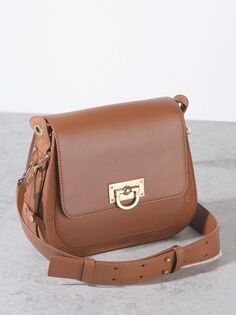 Кожаная структурированная сумка-седло Mint Velvet Leah, коричневая