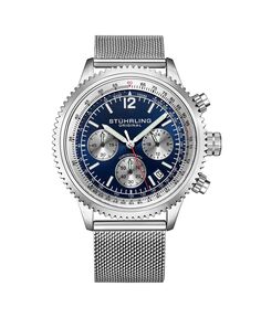 Мужские часы Monaco, серебристая нержавеющая сталь, синий циферблат, круглые часы 47 мм Stuhrling