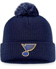 Мужская темно-синяя вязаная шапка с манжетами и помпоном St. Louis Blues Core Primary Logo Fanatics